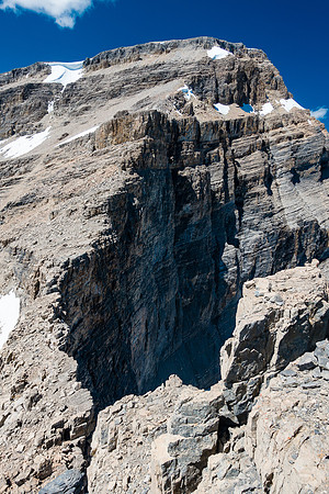 Looking over the Thompson / Portal col (lower left) at the east cliffs and summit of Thompson. This gives a better idea of why I didn't cross over that col!