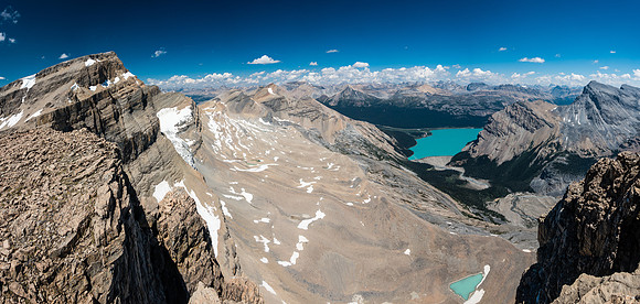 Summit views looking east over Bow Lake. Thompson on the left.