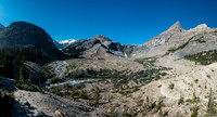 Portal on the top right, the moraine access route in the center and the Bow Hut approach on the left.