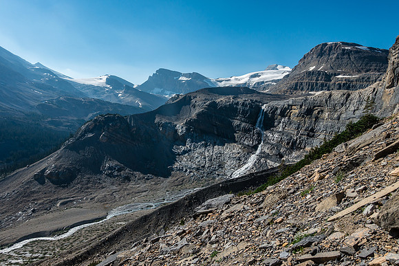 More lovely scenery from on top of the small falls, looking towards Crowfoot Mountain and the Onion