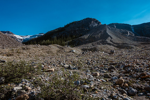 Looking back up at the terrain I descended.
