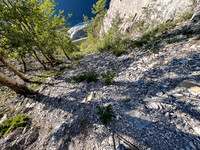 Ascending the steep SE gully.
