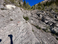 Ascending the steep SE gully.