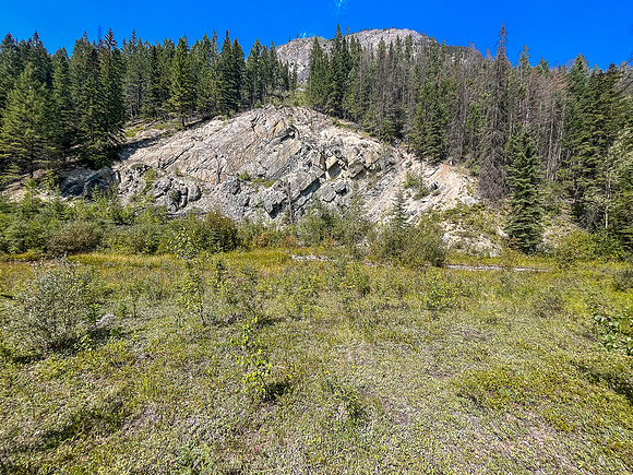 Descending the SE avalanche slope back to the hwy.