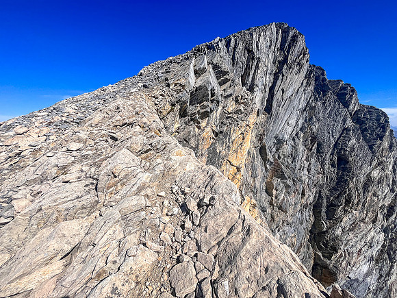 Ascending the upper south ridge of Mount Wardle with incredible views down the east face.
