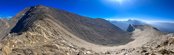 Traversing from the top of the SE ridge to the upper SW face of Wardle.