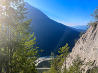 Ascending the steep SE gully.