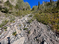 Ascending the steep SE gully.