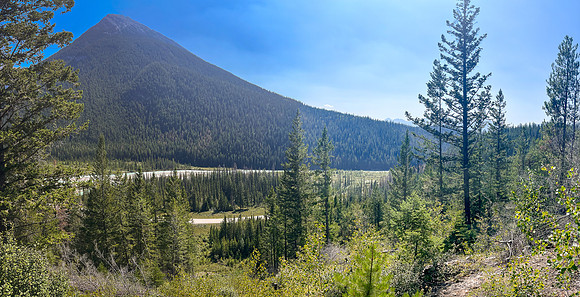Descending the SE avalanche slope back to the hwy.