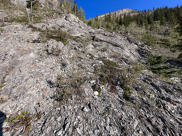 Ascending the steep SE gully.