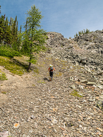 Easy hiking up to The Ramparts beside the rubble field just in treeline.