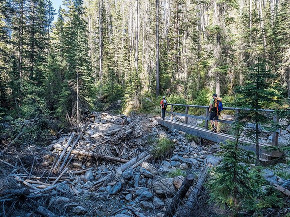 Crossing Healy Creek on a bridge.