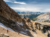 A wonderful day to be enjoying this beautiful view as we descend the giant scree bowl towards the lower access gully.
