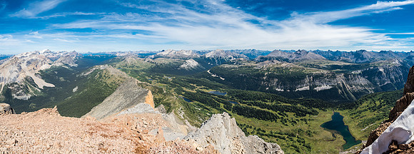 Stunning views over Eohippus Lake and towards Sunshine Meadows as I gain the north ridge of the summit block.
