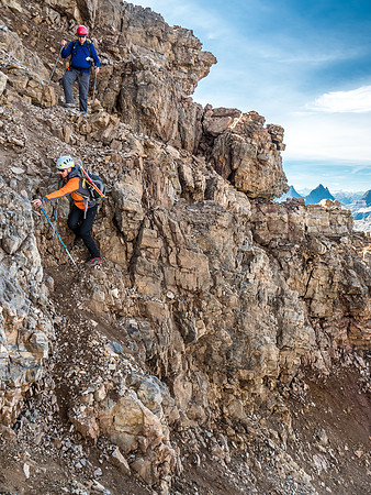 One last awkward step while trying not to hold too tightly to loose rocks - classic Rockies scrambling!