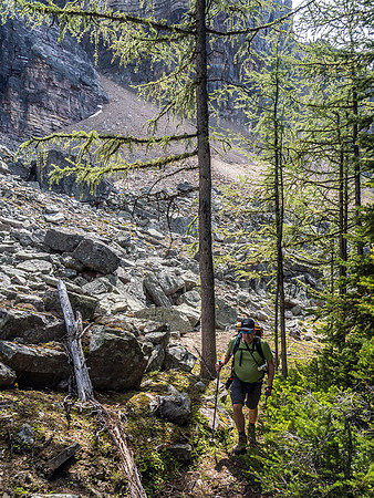 Easy hiking up to The Ramparts beside the rubble field just in treeline.
