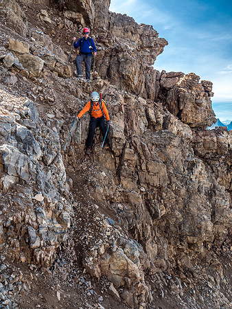 The 'moderate' step where care is required to avoid falling out of sight to the right where there's low cliffs.