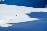 Skiing moraines in Boom valley as we traverse to the Boom col.