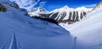 Ascending to Boom Col, views back to Mount Bell.
