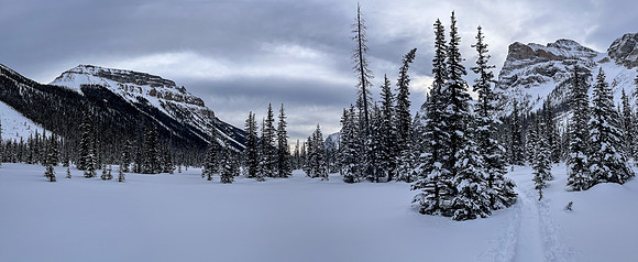 Boom Mountain (L) and Mount Whymper (R) behind us.