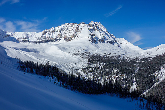 Skins back on, traversing back up to the Boom Col. View looking back.