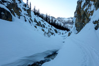 Skiing the canyon under Vulture Peak.