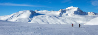 Skiing down to the western plateau under Mount Collie.