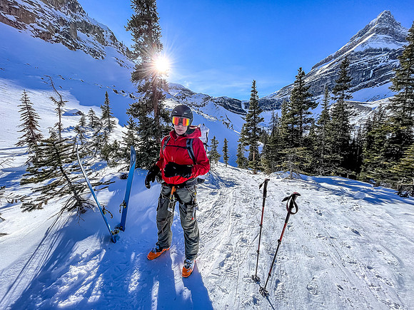 Putting the skis back on after ascending the PITA by-pass hill.
