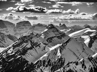 Looking past Nigel Peak at Mount Smythe's distinct double summit. Diadem and Mushroom at left.