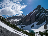 We were surprised that the first lake (tarn) was already melting - an outlier of Coleman rises above.