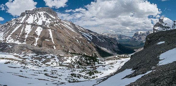 Tuft Peak at left, looking down the Huntington Creek Valley towards the Cline River and Pinto Lake area.