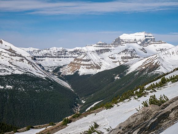 Descending to the steep access gully with Saskatchewan stealing the show.