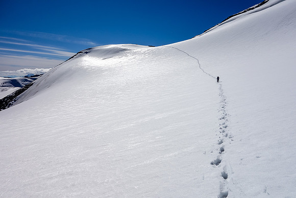 Re-crossing the Amery Glacier back to our bivy and approach track.
