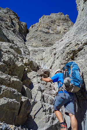Eric starts up the couloir on nice rock steps.