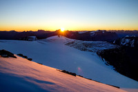 Looking back over our bivy site as the sun rises over Mount Cline.