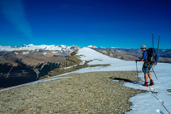 Eric starts the traverse to Monchy from the summit of Hooge Peak.