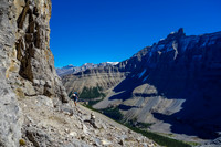 The cairn you see here is built for our return - it indicates an easy route through the upper scree slope cliff band before the couloir.