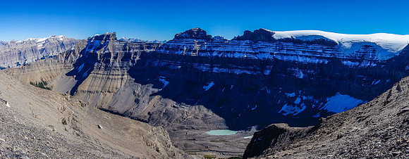 Phew! We've made the upper shoulder just below the cliffs guarding the summit plateau.