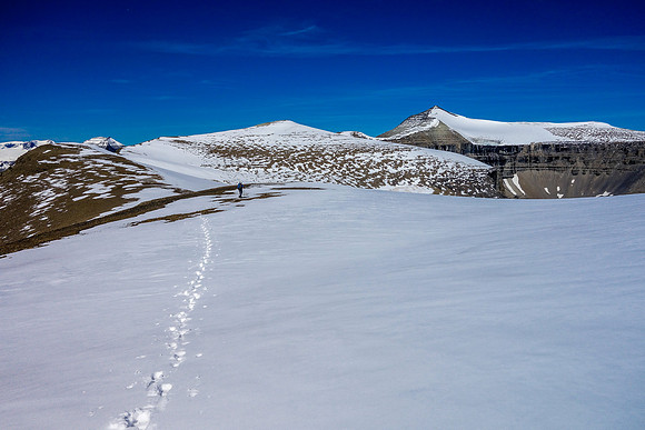 We avoided as much glacier as possible due to hidden crevasses with the fresh snow.