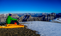 Vern takes in the awesome views from his bivy site. Murchison, Wilson, Sarbach, Chephren, White Pyramid, Howse and Erasmus