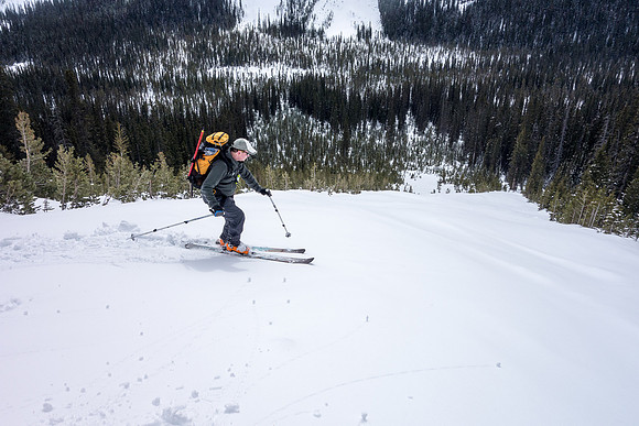 Skiing the lower avy slope.