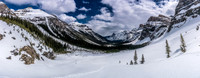 Looking down Chickadee Valley, ready for a fast ride out. The avy slope we ascended on the L with Boom Mountain in the L background.