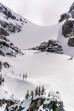 The impressive ski couloir coming down from Mount Whymper looks like a blast!