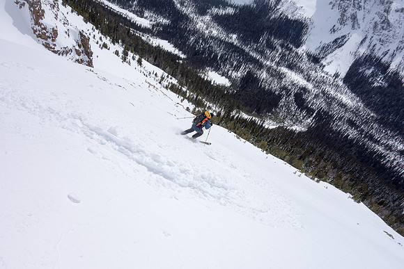 Skiing the lower avy slope.