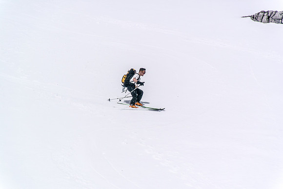 Spring skiing is the best - T-shirt and goggles.