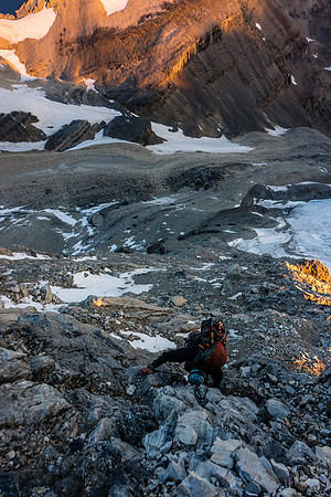 Climbing the lower ridge beneath the red band.