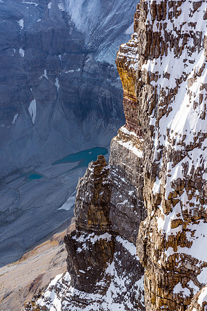 Looking down over the east face of Assiniboine.