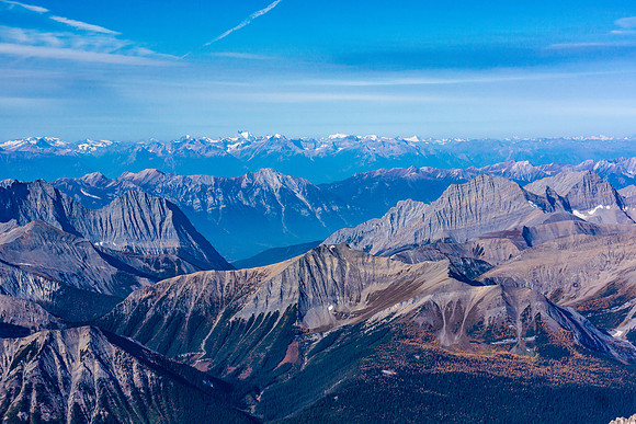Looking over Mount Sam and the Mitchell Range to the distant Bugaboos.
