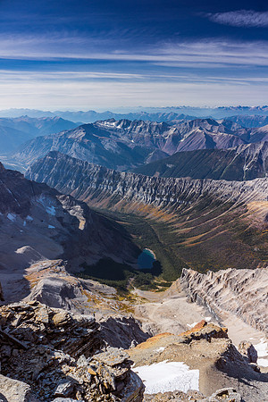 Looking down the SW face of Assiniboine towards Lunette Lake. It's a LOT further than it appears here!