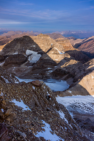 Climbing through the red band - the north ridge steepens here.